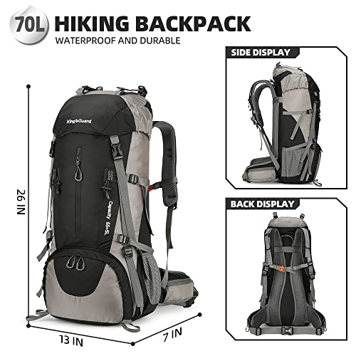King'sGuard 70L Hiking Backpack with Rain Cover Lightweight Waterproof Travel Camping Backpack Large Backpacking Pack for Men and Women (Black)