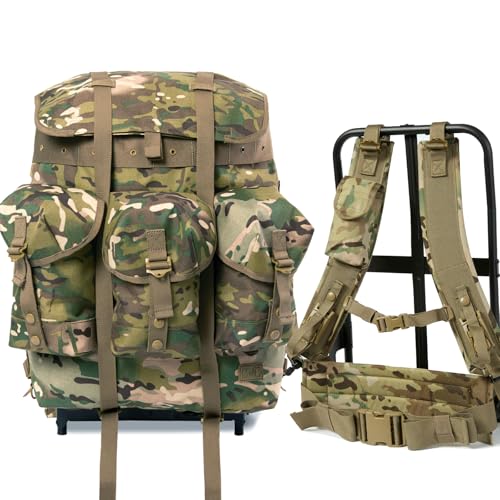 MT Military ALICE Medium Rucksack – 900D ALICE Pack with External Frame, Army Pack with 3 Front Pockets 50L