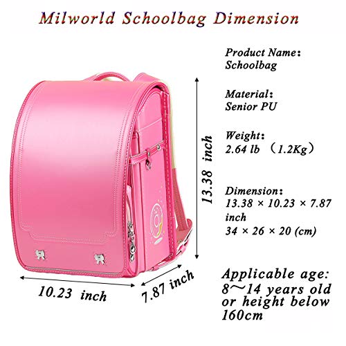 Milworld ransel randoseru pink backpack automatic school bag candy girls series PU leather send gift