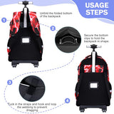 Bevalsa Rolling Backpack for Boys, 3PCS Gamer Roller School Backpacks