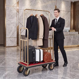 2000 LBS Heavy Duty Hotel Luggage Cart, Gold Bellman Cart with Carpeted Platform, 8" Pneumatic Wheels & Bumper Rails, Rolling Bellhop Luggage Trolley for Hotel, Resort & Condo, 42" x 26" x 70"