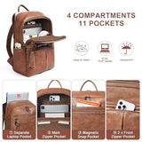 Mroede Leather Laptop Backpack for Women, 15.6" Causal Daypack Backpacks Purse Computer Backpack with Laptop Compartment for Travel Work College Business, Brown