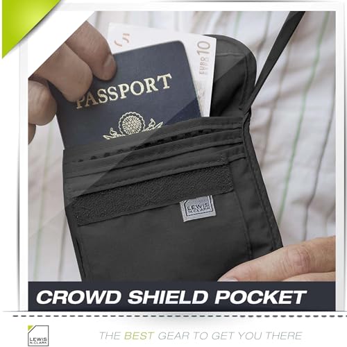 Lewis N. Clark RFID Blocking Stash Neck Wallet, Travel Pouch Passport Holder for Women & Men, Black