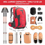 Maelstrom Hiking Backpack,Camping Backpack,40L Waterproof Hiking Daypack with Rain Cover,Lightweight Travel Backpack,Red