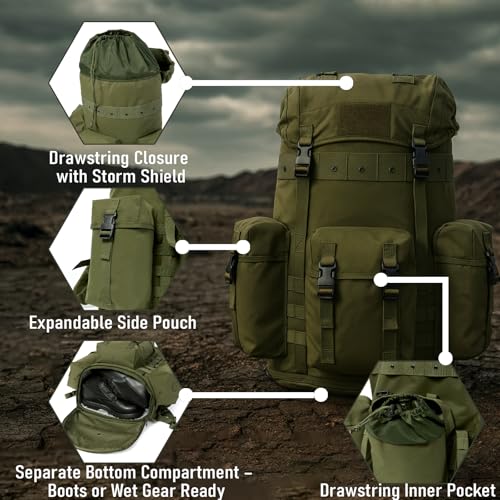 MT Alice Pack 1973 Repro by AKmax – Military Tactical Backpack with Frame | 3-Pouch System | 1000D Nylon Rucksack for Outdoor, Survival, Hiking, Field Gear (OD Green)