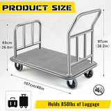 Gilprop Hotel Luggage Cart Bellman's Cart Rectangular Steel Deluxe Platform Truck Holds 850lbs of Luggage (Grey)