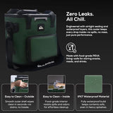 Quiksilver Zipperless Box Cooler 20L, Holds 24 Cans, 48 Hour Insulation, Leakproof & Waterproof Design, Heavy Duty TPU, IPX7, Padded Straps, Kangaroo Pockets, Bottle Opener (Trekking Green)