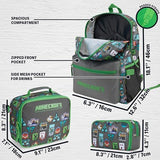 Get Trend Minecraft Kids Backpack Set for Boys with Insulated Lunch Bag & Pencil Case, 3 Pc Book Bag with Padded Straps for School, Travel, Creeper Gamer Gifts for Boys (Grey/Green Minecraft)