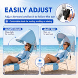 Backpack Beach Tanning Lounge Chair with Canopy Shade Face Hole Padded Adjustable Washable, 6 Position Layout Chair for Outside Sunbathing Poolside Lawn, UPF 50+ Wind-Resistant Sun Shade, Patented