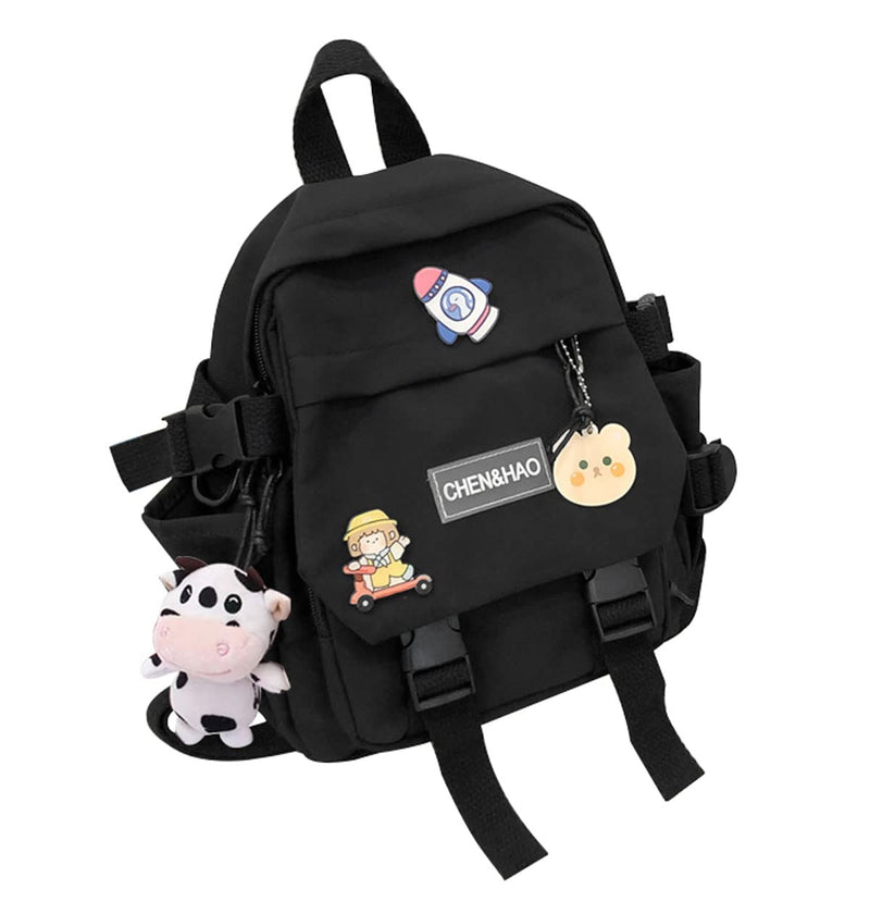 Eagerrich Cute Mini Backpack with Cute Pin Accessories Plush Pendant Small backpack Aesthetic Mini Backpack for School(Black-2)