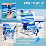 PRETZI Backpack Beach Chairs for Adults - Folding Heavy Duty Camping Chair with Storage Pouch, Cup Holder & Towel Rack, Adjustable Lounge Chair for Outdoor,Travel (1pack /Stripes_Blue&Green)