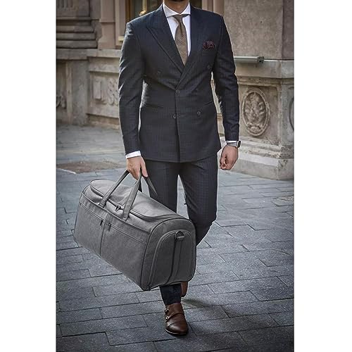 S-ZONE 50L Convertible Travel Garment Bag Carry on Garment Duffel Bag for Men Women 2 in 1 Hanging Suitcase Suit Business Travel Bag, Grey, Travel Garment Bag