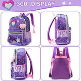 Meetbelify Backpack for Girls School Backpacks Kids Cute Sequin Bookbag for Elementary Kindergarten with Lunch Box Pencil Case for Girls 5-12 Years Old