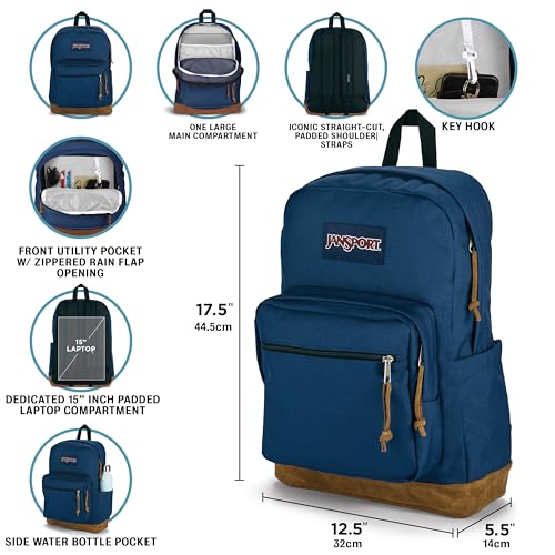 JanSport NCAA Officially Licensed Backpack, Michigan Wolverines, Right Pack with Padded 15-Inch Laptop Sleeve, Spacious Computer Bag, Durable Daypack with Bottle Pocket & Haul Handle, Navy