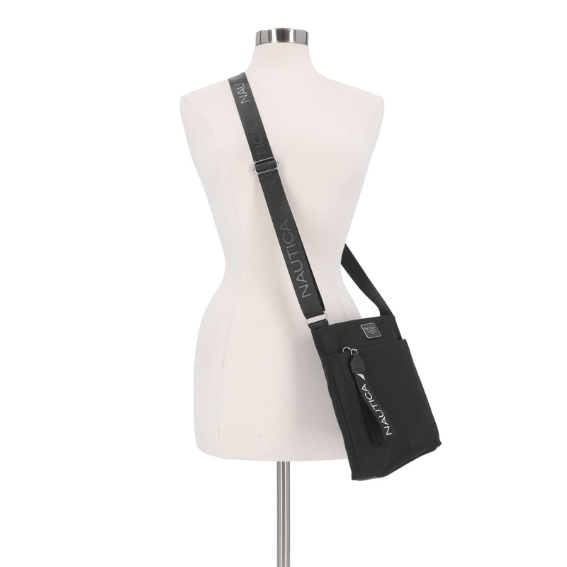 Nautica Women's Diver Nylon Small Women's Crossbody Bag Purse with Adjustable Shoulder Strap in Black Enamel