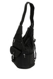 Womens Leather Convertible 7 Pocket Medium Size Tear Drop Sling Backpack Purse Shoulder Bag, Black