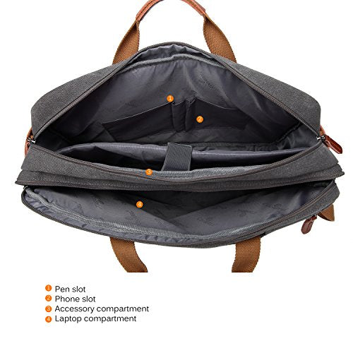 CoolBELL Convertible Backpack Messenger Shoulder bag Laptop Case Handbag Business Briefcase Multi-functional Travel Rucksack Fits 15.6 Inch Laptop For Men/Women (Cancas Dark Grey)