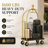 Hotel Luggage Cart, 1600 lb Bellman's Cart with 8-Inch Silent Wheels, Gold