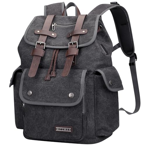 WITZMAN Canvas Backpack for Men Vintage Rucksack Fits 15.6 inch Laptop