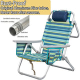ALPOME Aluminum Backpack Low Profile Beach Chair - 5-Position Lay Flat Reclining Folding Chair with Removable Cooler Bag - Heavy Duty 330 lbs Capacity, Lightweight Portable Sand Seat - Striped Green