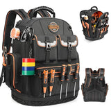 LOKASS Tool Backpack Heavy Duty with Molded Bottom, 1680D 56-Pocket Tool Bag Organizer with Laptop Compartment & Combination Lock, Durable Water-Resistant Electrician & HVAC Tool Backpack - Black