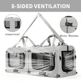 Petseek Extra Large Cat Carrier Soft Sided, Portable Small Dog Carrier for 2 Cats, 24"x16.5"x16" Car Travel Folding Comfortable Design with Litter Box and Bowls, Grey-2+ Litter Box+ Bowl*2