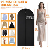 Garment Bags for Travel & Hanging Clothes, 55" Suit Bag for Closet Storage, Lightweight Dress Bags for Gowns Long, Dustproof Garment Covers with Clear Window & Reinforced Zipper, Black (1 Pack)