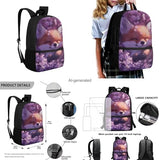 ELEDIZI Cherry Blossom Fox Backpack for Girls Kids Backpack with Lunch Box Water Bottle Holder with Strap and Pencil Pouch 4PCS Bookbag with Front Pocket for School 17" Sturdy Elementary School Bag