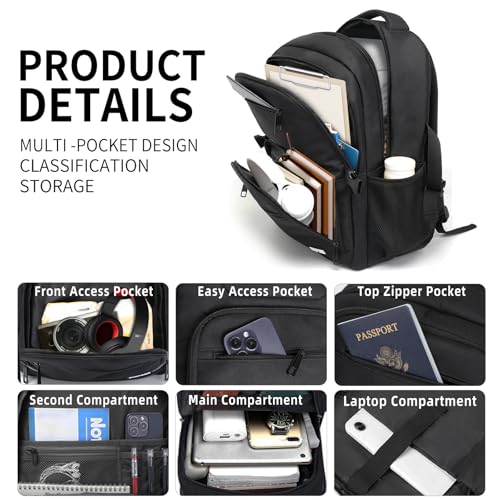 BICPSRO Black backpack for school, School Backpack for boys teens, Backpacks for men, College high middle school bookbag Fits15.6 Inch Laptop with Reinforced Straps, Boys backpack, Book bag