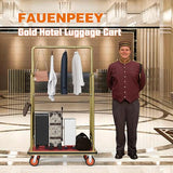 Gold Hotel Luggage Cart,42"x24" Bellman Cart with Baffle Guardrail and 6In Caster Weight Capacity Up to 850LBS Provide Convenience to Guest Gold Finished Hotel Cart Add Elegance to Hotel&Resort