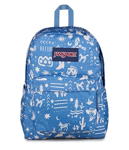 JanSport SuperBreak Plus Backpack with Padded 15-inch Laptop Sleeve and Integrated Bottle Pocket - Spacious and Durable Daypack for Work and Travel, Yeehaw And Horses Elemental Blue/Cream