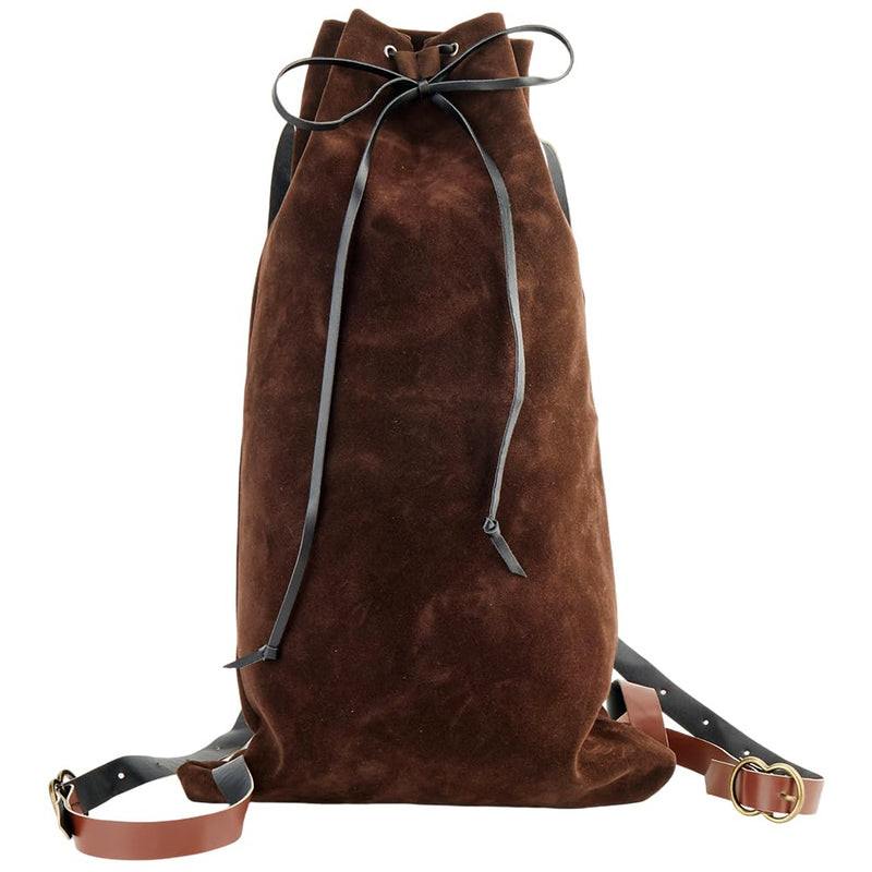 GORGECRAFT Medieval Backpack Drawstring Fibre Bag with PU Leather Straps and Alloy Clasps Portable Pouch for Viking LARP Renaissance Outdoor Activities Cosplay Gym Workout Saddle Brown 18x10.8 inch