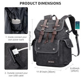 WITZMAN Canvas Backpack for Men Vintage Rucksack Fits 15.6 inch Laptop