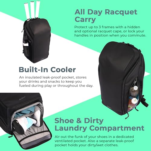ADV Tennis Backpack V2 and Pickleball Backpack V2 - Tennis Bag and Pickleball Bag, Modern & Functional Design, Cooler, Shoe Compartment, and Unmatched Organization for Men and Women