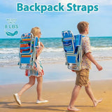 Kamglide 2 Pack Aluminum Backpack Beach Chairs for Adults, 5-Position Lay Flat Folding Camping Chairs with Cooler Bag, Cup & Phone Holder, Towel Bar, Lightweight Portable Outdoor Chairs,Multi Stripes
