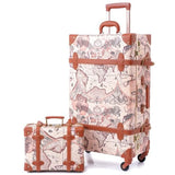 urecity Vintage Luggage Set 2 Piece, Vegan Leather Retro Trunk Suitcase with Spinner Wheels & Boarding Tote Bag, Zipperless TSA Lock Cute Travel Luggage for Women Men (Victorian Map Print, 20"+12")