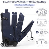 NEW TILAMI 18 Inch Expandable Rolling Backpack with 6-Wheel Stair Climbing, Waterproof Wheeled School Bag with 15.6" Laptop Sleeve for Boys Girls, Carry-on Luggage 98cm Dual-Height Handle - Navy Blue