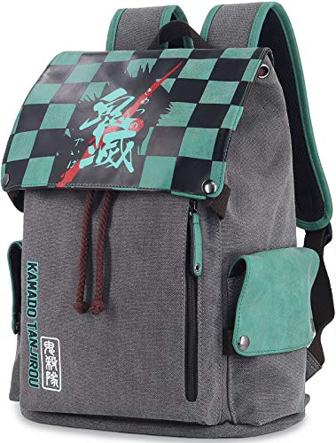Roffatide Anime Demon Slayer Backpack Canvas Schoolbag Printed Flap Backpack Laptop Back Pack