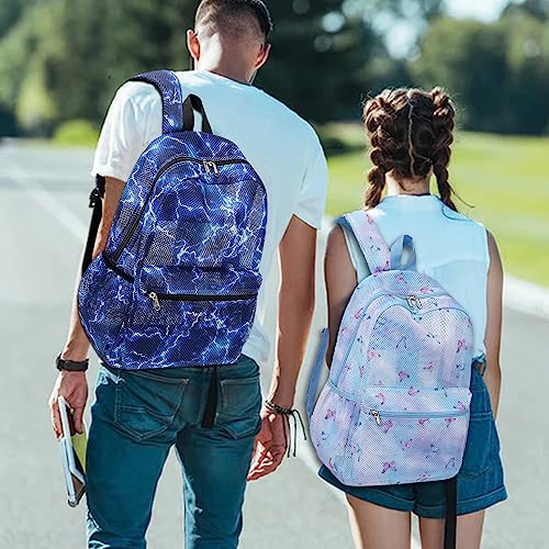 Dafelile Mesh Backpack for Boys Girls Semi-Transparent School Backpack for Boys and Girls See Through Large Capacity Lightning Blue