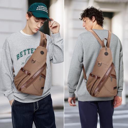 WITZMAN Canvas Sling Bag for Men Vintage Convertible Sling Backpack
