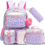 Meetbelify Aesthetic Backpack with Lunch Box for Elementary Students - Cute School Bag for Girls 8-10 - Purple