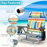 Suteck Beach Chair, Adjustable 5-Position Backpack Beach Chairs for Adults Kids, Foldable Lay Flat Chair with Cooler Bag, Cup Holder and Lumbar Pillow, Reclining Lay Down Chairs (1, Blue&Yellow)