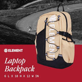 Element Backpack, Vertical Logo Skate Pack, Multi-Compartment Storage, Reflective Bungee Cord, Khaki