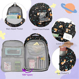 Kouxunt Fox School Backpack for Teens Girls, 3PCS Refrigerator Door Backpacks with Insulated Lunch Box Pencil Bag for Kids Women Students (Black)