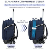 NEW TILAMI 18 Inch Expandable Rolling Backpack with 6-Wheel Stair Climbing, Waterproof Wheeled School Bag with 15.6" Laptop Sleeve for Boys Girls, Carry-on Luggage 98cm Dual-Height Handle - Navy Blue