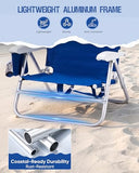 Old Bahama Bay 2 Pack 7-Position Lay-Flat Beach Chair, Lightweight Aluminum Frame Reclining Backpack Chair with Padded Headrest, Cup Holder & Storage Bag, Heavy Duty Support for Tanning & Camping Blue