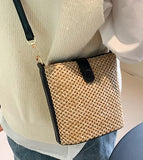 Women Straw Crossbody Bag Beach Handmade Rattan Shoulder Bags Hand Woven Leather Straps Straw Clutch Purse Vacation
