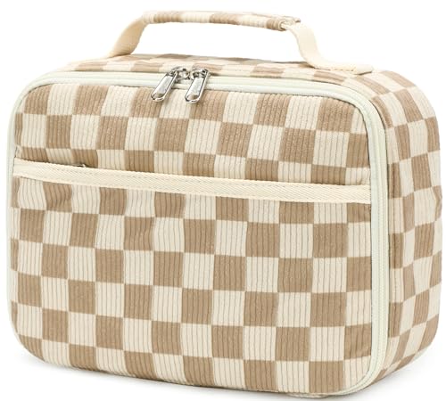 Bluboon Kids Girls Lunch Bag Insulated Lunch Box for school Corduroy Lunch Cooler Organizer School Kids Lunch Tote (Corduroy checkered brown)