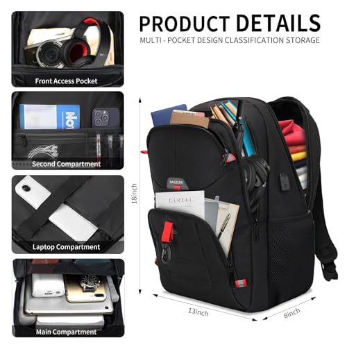 Black Backpack for Men, Travel backpack with USB charging port, School Backpack for Boys Teens, Book Bag, Water Resistant Bookbag, Business Work Travel Mochilas escolares para adolescentes
