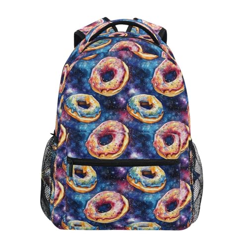 YMGQYJ Kids Travel Backpack Watercolor Donut Print for Boys Girls, Large Capacity Bookbag for Elementary High School Students M